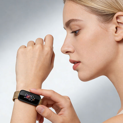 Rose Gold Fitbit Luxe Band Replacement Magnetic Wristband Watch Soft Stainless Steel Strap