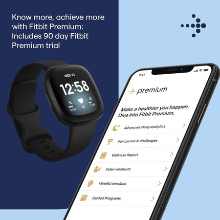 Fitbit Versa 3 4 Sense Sense 2 Smartwatch Soft Silicone Replacement Band Black