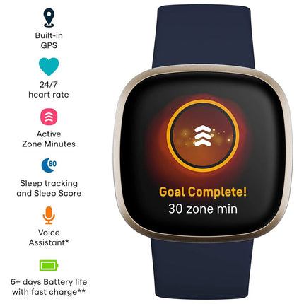 Fitbit Versa 3 4 Sense Sense 2 Smartwatch Soft Silicone Replacement Band Midnight Blue