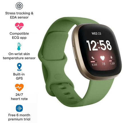 Fitbit Versa 3 4 Sense Sense 2 Smartwatch Soft Silicone Replacement Band Olive