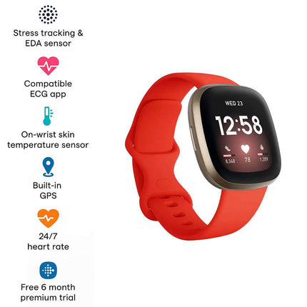 Fitbit Versa 3 4 Sense Sense 2 Smartwatch Soft Silicone Replacement Band Red