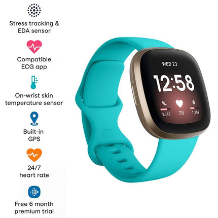 Fitbit Versa 3 4 Sense Sense 2 Smartwatch Soft Silicone Replacement Band Teal