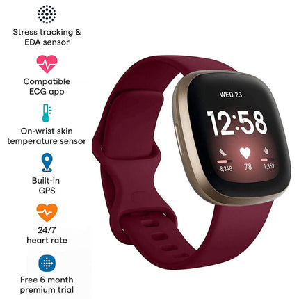 Fitbit Versa 3 4 Sense Sense 2 Smartwatch Soft Silicone Replacement Band Vermillion