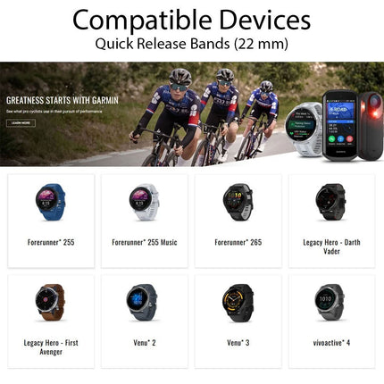 Garmin Forerunner 745 Vivoactive 4 Replacement Watch Band  22mm Black