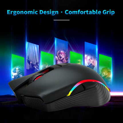 AKUN 7200DPI Wired USB 7 Button Backlit RGB Gaming Mouse PC Laptop Ergonomic