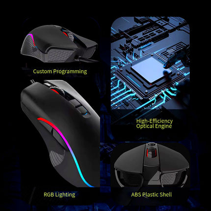 AKUN 7200DPI Wired USB 7 Button Backlit RGB Gaming Mouse PC Laptop Ergonomic