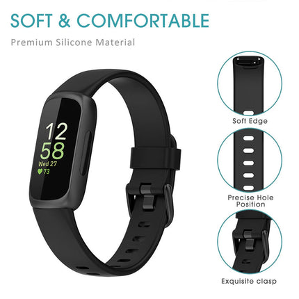 For Fitbit Inspire 3 Band Replacement Silicone Watch Sports Strap Band Wristband Black