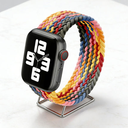 Nylon Elastic Band For Apple Watch 42/44/45/49mm Series 11 46mm SE 3 44mm Ultra 49mm Dark Rainbow
