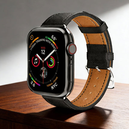 For Apple Watch iWatch Band Series 8 7 6 5 4 3 SE 45 44 41 Leather Strap Black
