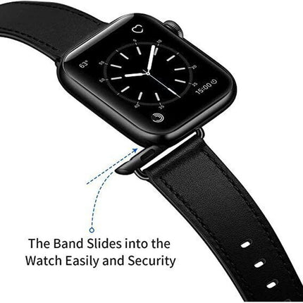 For Apple Watch iWatch Band Series 8 7 6 5 4 3 SE 45 44 41 Leather Strap Black