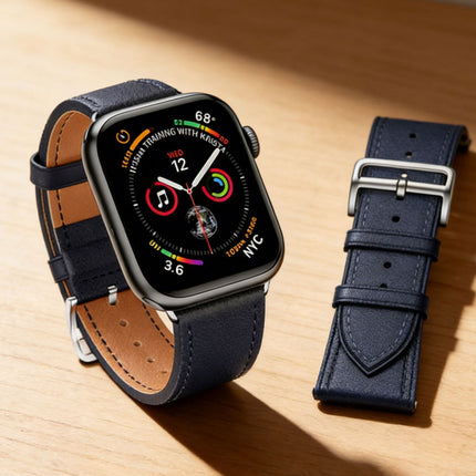 For Apple Watch iWatch Band Series 8 7 6 5 4 3 SE 45 44 41 Leather Strap Midnight Blue