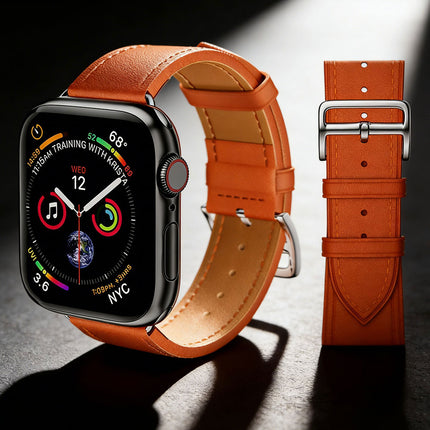 For Apple Watch iWatch Band Series 8 7 6 5 4 3 SE 45 44 41 Leather Strap Orange