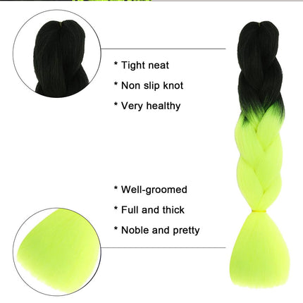 62cm Synthetic Gradient Coloured Braiding Hair Extensions - Black&Lime