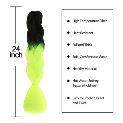 62cm Synthetic Gradient Coloured Braiding Hair Extensions - Black&Lime