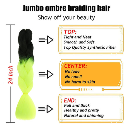 62cm Synthetic Gradient Coloured Braiding Hair Extensions - Black&Lime
