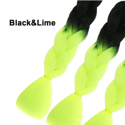 62cm Synthetic Gradient Coloured Braiding Hair Extensions - Black&Lime