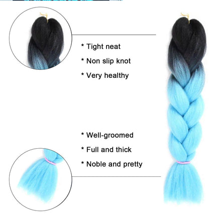 62cm Synthetic Gradient Coloured Braiding Hair Extensions - Black&Sky Blue