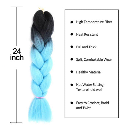 62cm Synthetic Gradient Coloured Braiding Hair Extensions - Black&Sky Blue