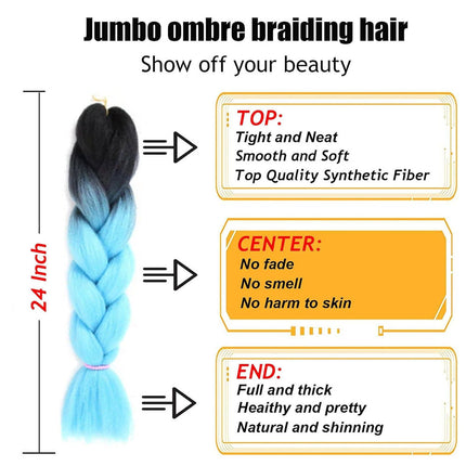 62cm Synthetic Gradient Coloured Braiding Hair Extensions - Black&Sky Blue