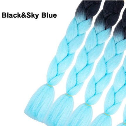 62cm Synthetic Gradient Coloured Braiding Hair Extensions - Black&Sky Blue