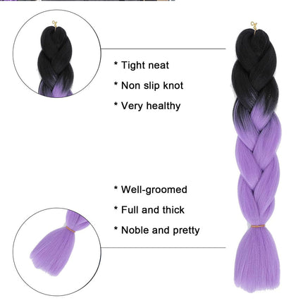 62cm Synthetic Gradient Coloured Braiding Hair Extensions - Black&Light Purple