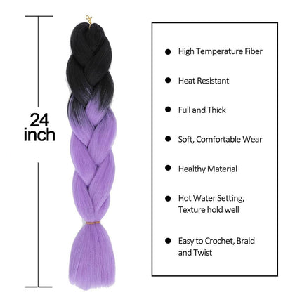 62cm Synthetic Gradient Coloured Braiding Hair Extensions - Black&Light Purple