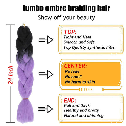 62cm Synthetic Gradient Coloured Braiding Hair Extensions - Black&Light Purple