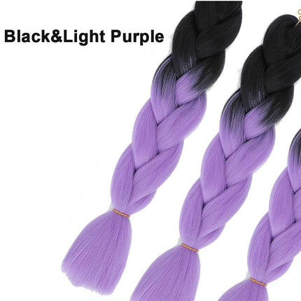 62cm Synthetic Gradient Coloured Braiding Hair Extensions - Black&Light Purple