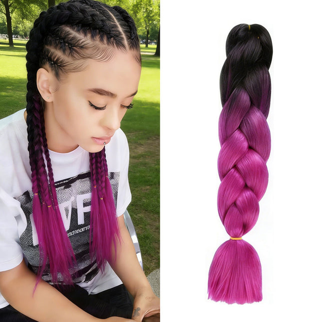 62cm Synthetic Gradient Coloured Braiding Hair Extensions - Black & Purple