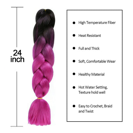 62cm Synthetic Gradient Coloured Braiding Hair Extensions - Black & Purple