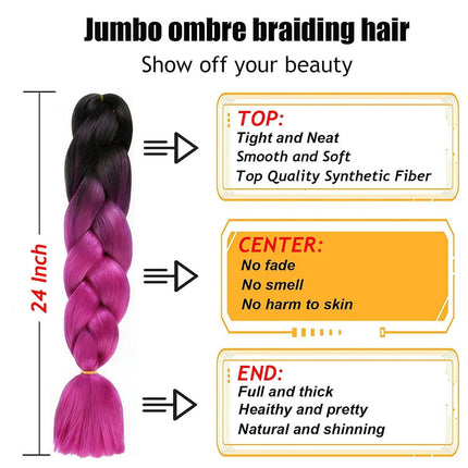 62cm Synthetic Gradient Coloured Braiding Hair Extensions - Black & Purple