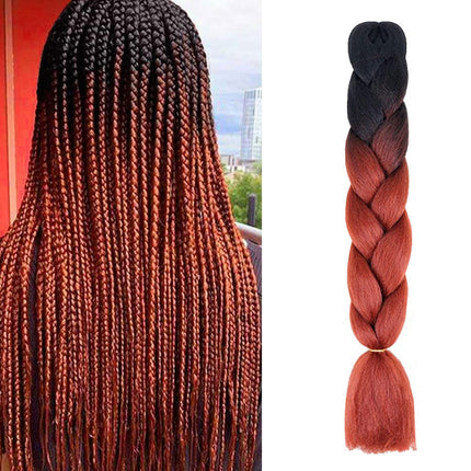 62cm Synthetic Gradient Coloured Braiding Hair Extensions - Black&Red Brown