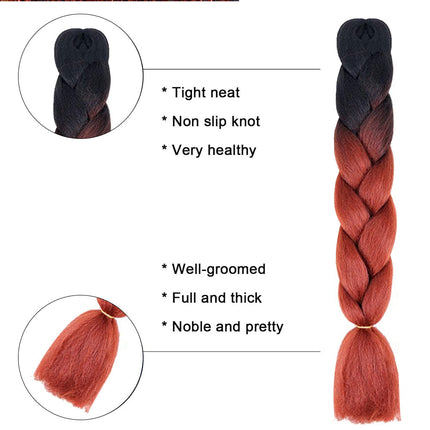 62cm Synthetic Gradient Coloured Braiding Hair Extensions - Black&Red Brown