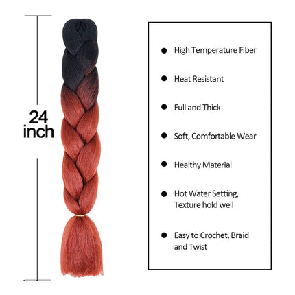 62cm Synthetic Gradient Coloured Braiding Hair Extensions - Black&Red Brown