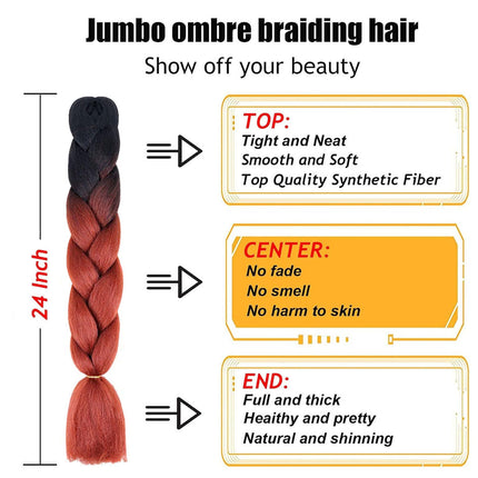 62cm Synthetic Gradient Coloured Braiding Hair Extensions - Black&Red Brown