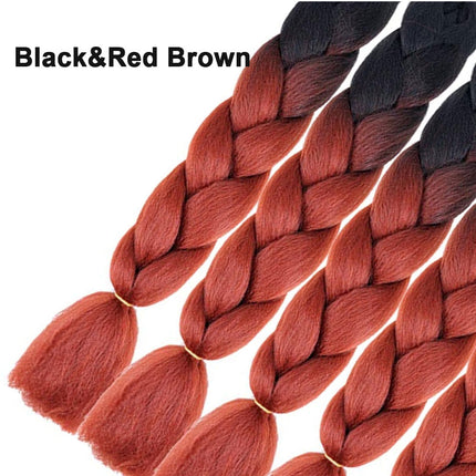 62cm Synthetic Gradient Coloured Braiding Hair Extensions - Black&Red Brown