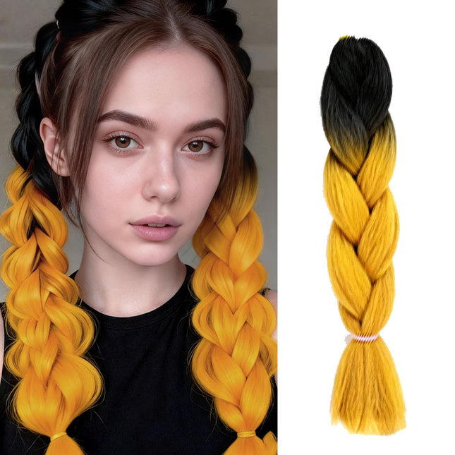 62cm Synthetic Gradient Coloured Braiding Hair Extensions -Black&Honey