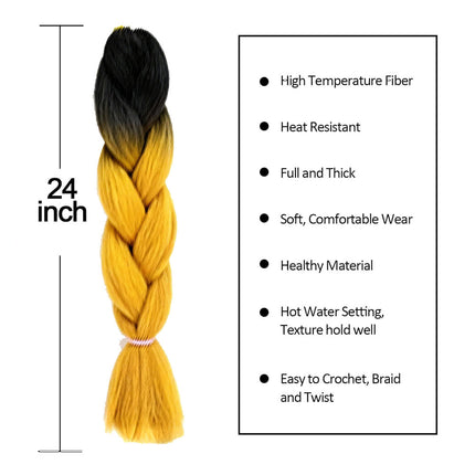 62cm Synthetic Gradient Coloured Braiding Hair Extensions -Black&Honey