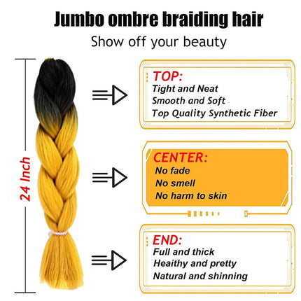 62cm Synthetic Gradient Coloured Braiding Hair Extensions -Black&Honey
