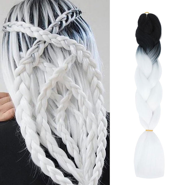 62cm Synthetic Gradient Coloured Braiding Hair Extensions - Black&White