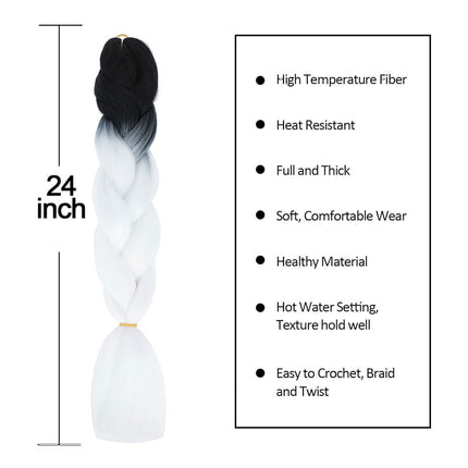 62cm Synthetic Gradient Coloured Braiding Hair Extensions - Black&White