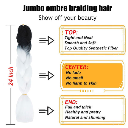 62cm Synthetic Gradient Coloured Braiding Hair Extensions - Black&White
