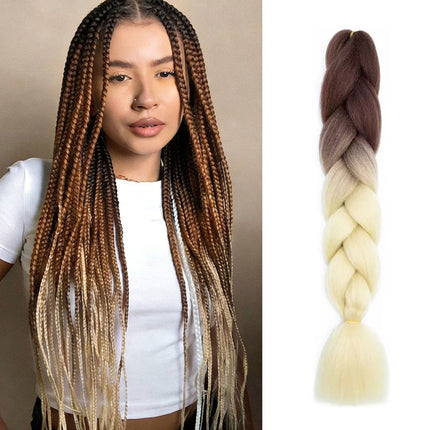 62cm Synthetic Gradient Coloured Braiding Hair Extensions - Brown&Beige