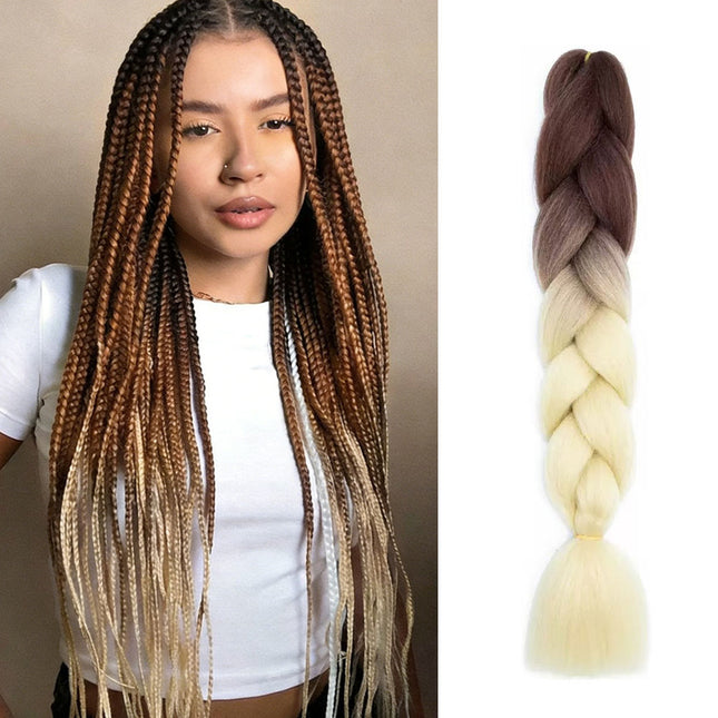62cm Synthetic Gradient Coloured Braiding Hair Extensions - Brown&Beige