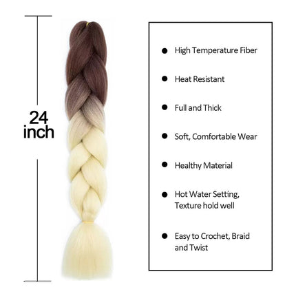 62cm Synthetic Gradient Coloured Braiding Hair Extensions - Brown&Beige