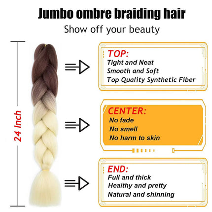 62cm Synthetic Gradient Coloured Braiding Hair Extensions - Brown&Beige