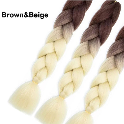62cm Synthetic Gradient Coloured Braiding Hair Extensions - Brown&Beige