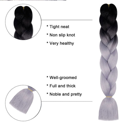 62cm Synthetic Gradient Coloured Braiding Hair Extensions - Black&Silver Grey