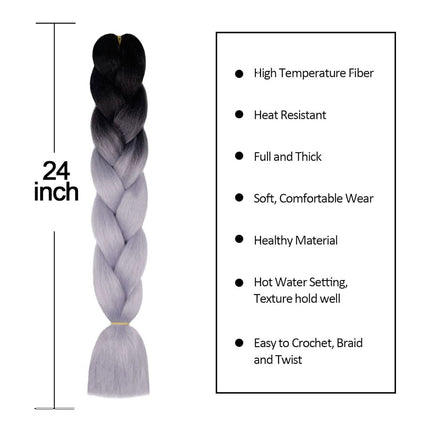 62cm Synthetic Gradient Coloured Braiding Hair Extensions - Black&Silver Grey