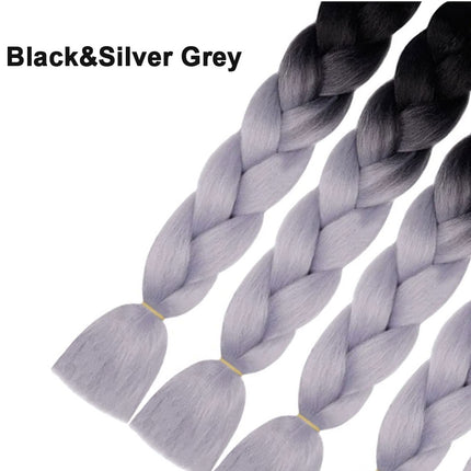 62cm Synthetic Gradient Coloured Braiding Hair Extensions - Black&Silver Grey